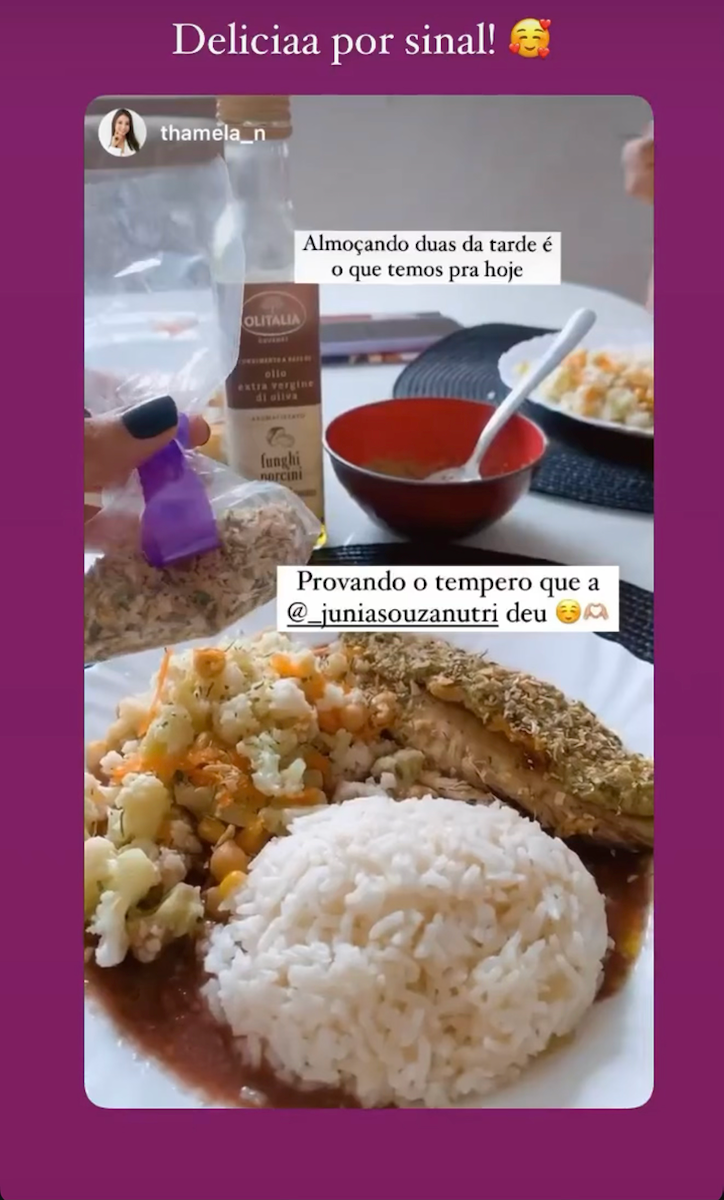 Story de paciente provando refeição do plano alimentar