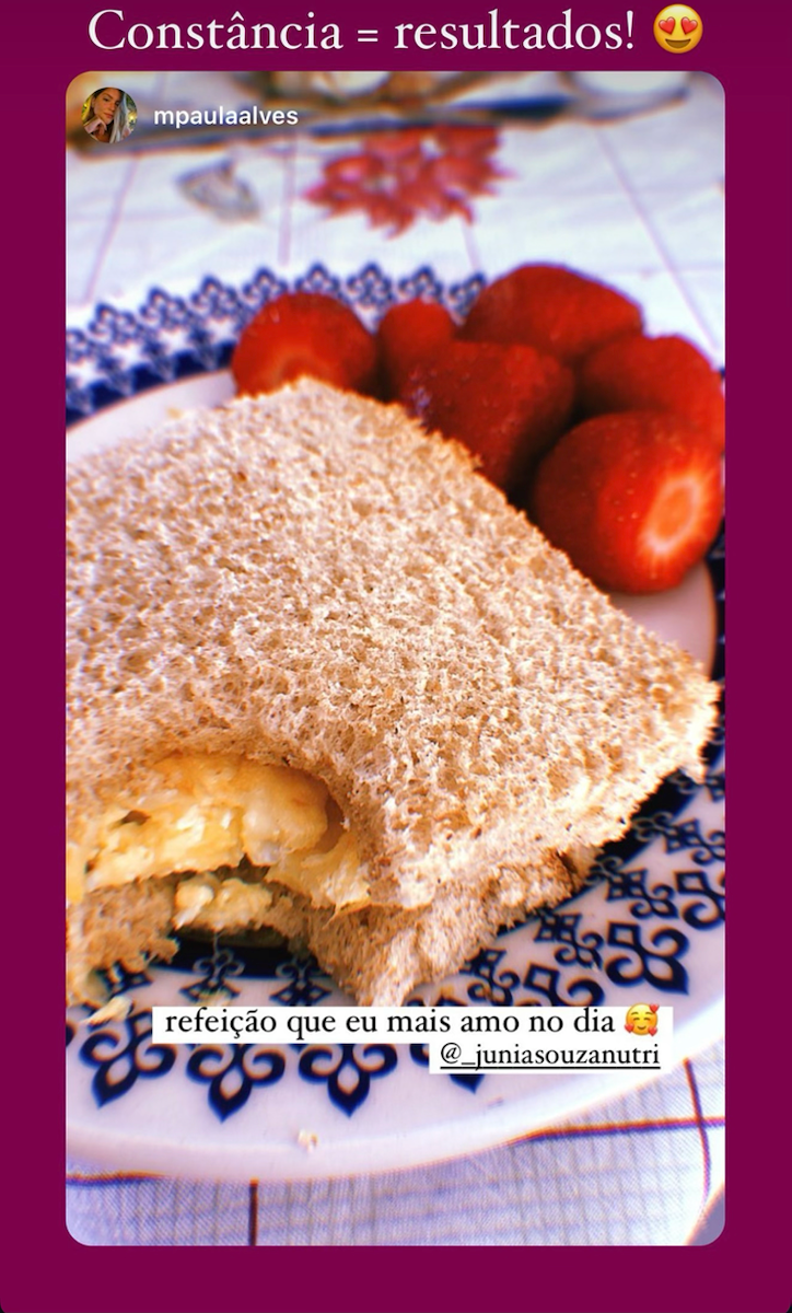 Story de paciente mostrando refeição do plano alimentar